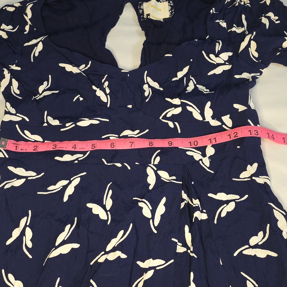 Maeve Navy Mini Dress with White Leaf Print - Picture 9 of 10